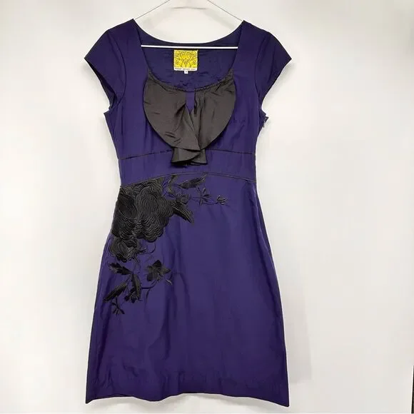 floreat embroidered dress Floreat Anthropology Dress Navy Blue Size 2 Embroidered Dress